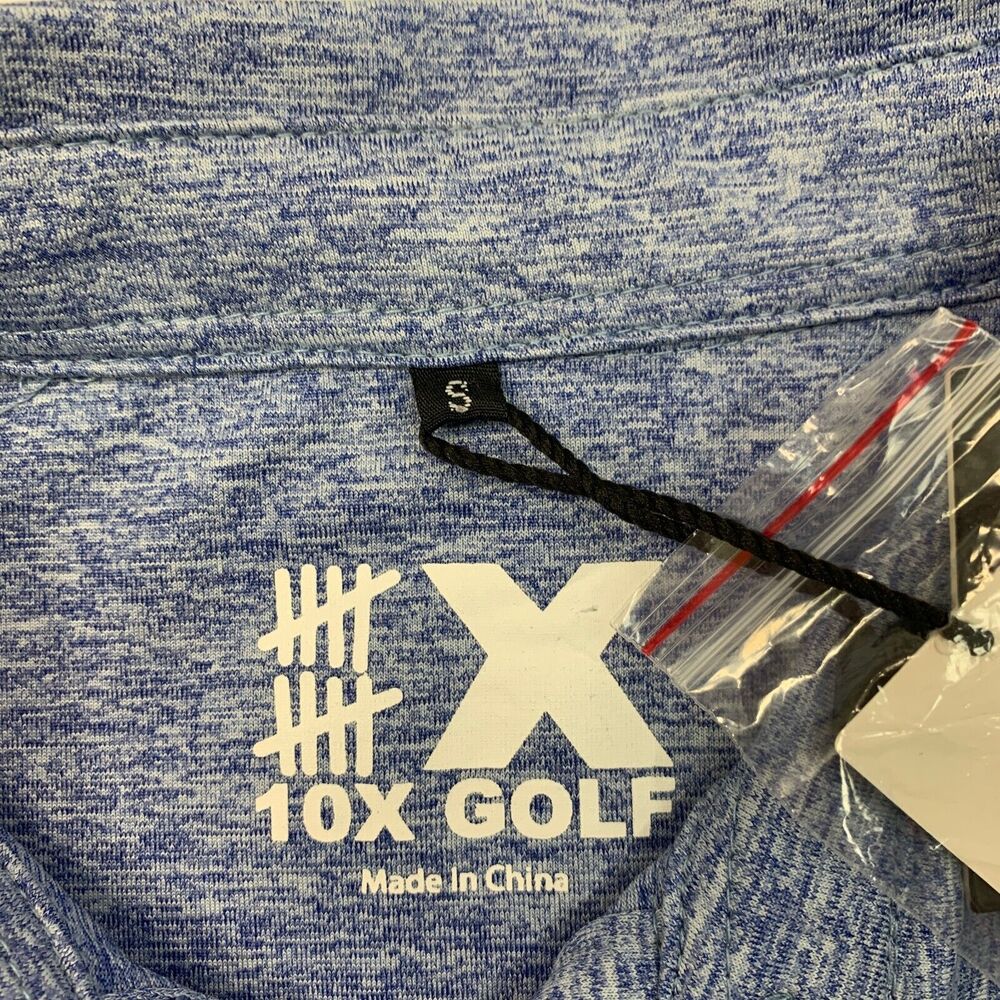 10X Sports Polo Shirt Mens S Small Shark Blue Golf Performance Chest Pocket New - Picture 5 of 10